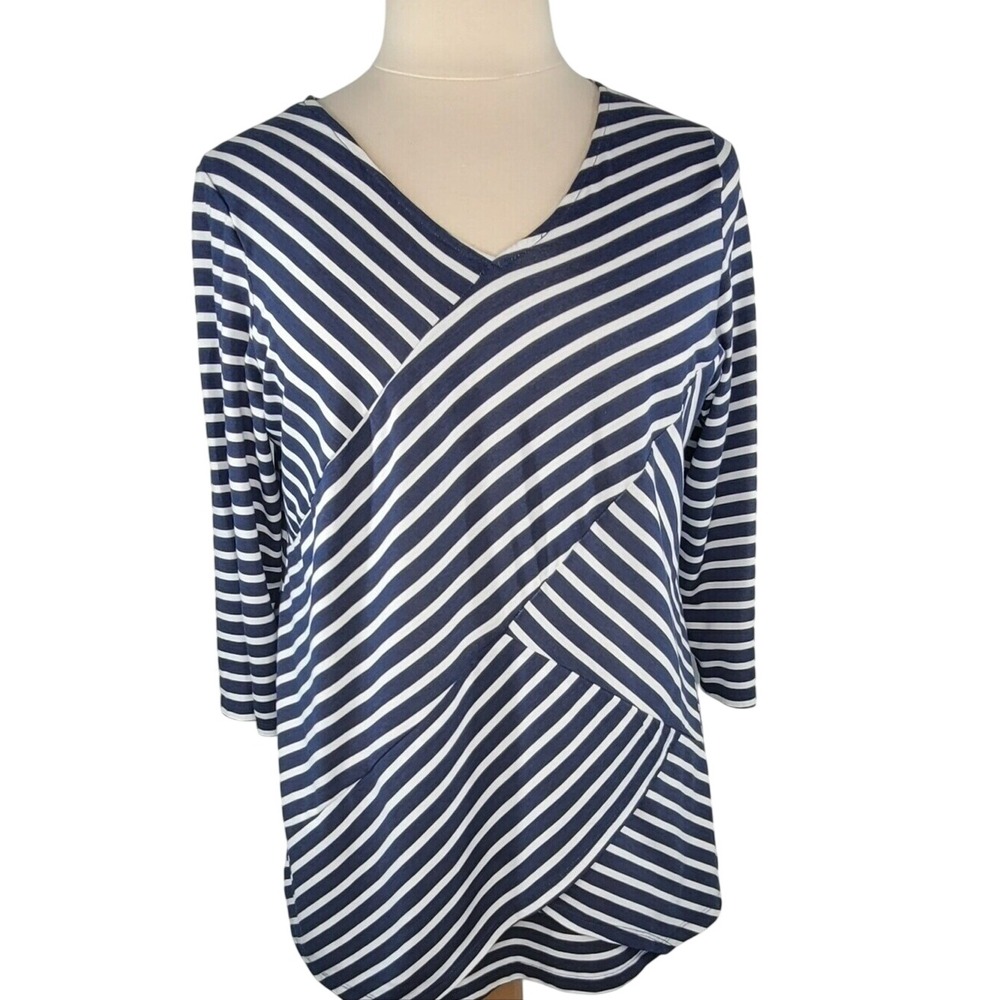 Jessica London Navy and White Striped Wrap-Style Top